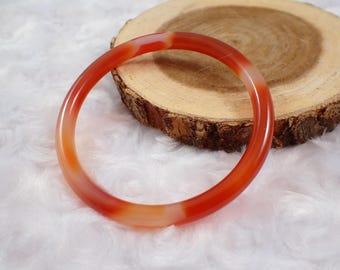 59.9mm Natural Orange Agate Thin Bangle Bracelet - Skinny Orange White Crystal Bangle - Crystal Bangle Thin Orange Natural Agate #JEWEL#1391