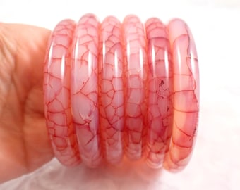 60.5mm Natural Dragon Agate Crystal Bangle Bracelet - Smooth Round Bangle - Red Pink White Dragon Agate Crystal Bangle Bracelet #JEWEL#1366