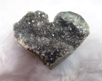 Sparkly Gray Amethyst Heart Crystal Cluster - Dark Gray Heart Shaped Cluster - 1.25 Inch Amethyst Heart Crystal Specimen #RAWSM#1098