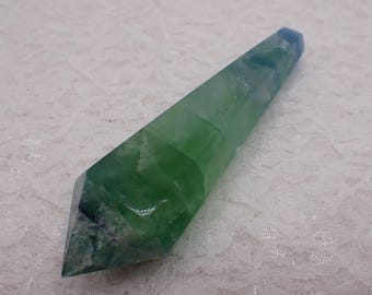 Beautiful Natural Green Fluorite Crystal Wand - Banded Green Purple Fluorite Wand - Faceted Sharp Point - 4.5 Inch Large Wand #WANDS#1085