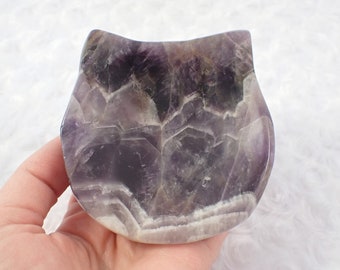 Large Cat Head Shaped Dream Amethyst Crystal Bowl - Large Heavy Smooth Polished - Purple White Natural Crystal - 3.25 Inch Bowl #BOWLS#1121