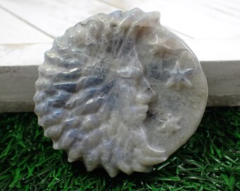 Large Natural Labradorite Moon Face with Stars - Gray Some Flash Lab - Detailed Crescent Moon Lab - 2.5 Inch Moon Face Crystal #CRVNG#1125