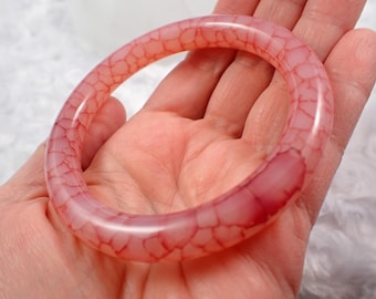 59.8mm Natural Dragon Agate Crystal Bangle Bracelet - Smooth Round Bangle - Red Pink White Dragon Agate Crystal Bangle Bracelet #JEWEL#1463