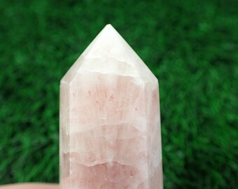 Flashy Pink Caribbean Calcite Crystal Tower - Pink Opaque Faceted Smooth Polished - Pink Caribbean Calcite Flashy Crystal Point #TOWER#1161