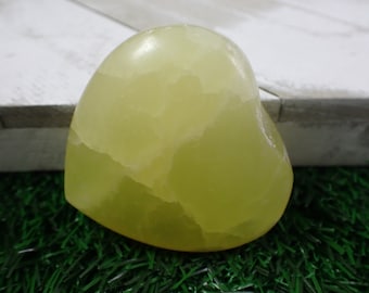 Pretty Natural Lemon Calcite Heart Carving - Large Yellow White Heart - Smooth Polished Lemon Yellow - 57x55x21mm Lemon Calcite #HEART#1026