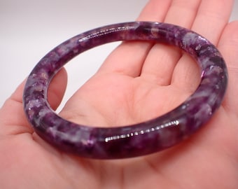 59.7mm Sparkly Natural Purple Emerald Crystal Bracelet - Smooth Finish Flat Inside - Purple Emerald Crystal Bangle #JEWEL#1627
