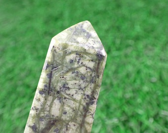 1 Piece Natural Jungle Jasper Crystal Tower - Green Black White - 115x27x27mm Square Smooth Finish Tower - Jungle Jasper Crystal #TOWER#1070