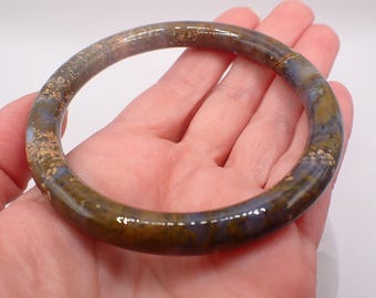 63.9mm Purple Agate Crystal Bangle Bracelet - Purple Brown Beige Crystal Bracelet - Round Inside Thin Smooth Purple Agate Bangle #JEWEL#1668