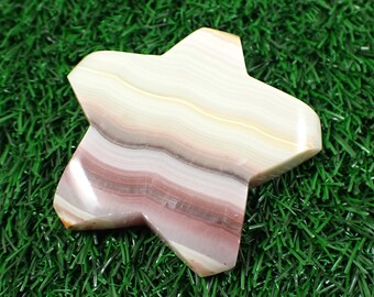1 Piece Natural Pink Banded Onyx Crystal Star - Jumbo Polished Star - Pink Gold White Stripes - Smooth Tapered Points Carving #STARS#1006