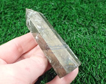 1 Piece Natural Pyrite Crystal Tower - Gold White Shiny - Polished Faceted Crystal Point - Sharp Point Tower 3.25x1x.75 Inches #TOWER#1205