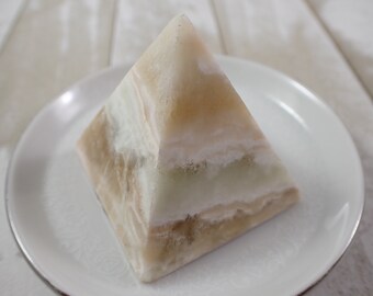 Lovely Natural Caribbean Calcite Crystal Pyramid - Smooth Pyramid Crystal - 2 Inch Aqua Blue Brown White - Caribbean Calcite #PYRMD#1005