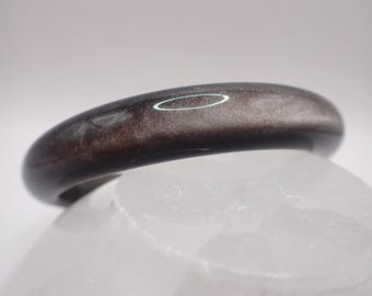 62.2mm Silver Obsidian Flashy Crystal Bangle Bracelet - Natural Smooth Polished Crystal Bangle - Black with Silver Flash Bangle #JEWEL#1637