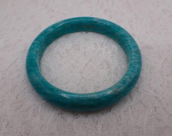60.2mm Deep Turquoise Blue Amazonite Natural Crystal Bangle Bracelet - Smooth Finish Flat Inside - Amazonite Crystal Bangle #JEWEL#1899