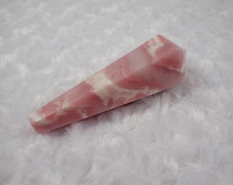 Gorgeous Natural Pink Opal Crystal Wand - Faceted Large Sharp Point - Pink Gray White Opaque - 4.25 Inch Large Wand - Pink Opal #WANDS#1059
