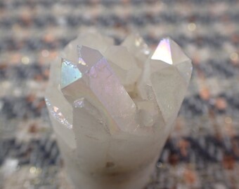 Large Points Aura Quartz Crystal Cylinder Cluster - Rough Texture Round Cluster Top - 2.75 Inches Rainbow AB Finish Quartz Core #CYLDR#1015