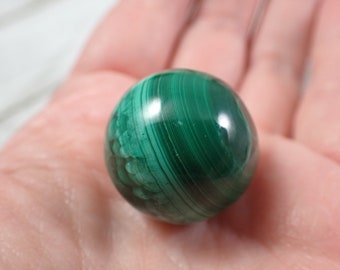 Natural Malachite Smooth Crystal Sphere - Shiny Polished Dark Green Ball - .75 Inches Banded Dark Green Sphere - Malachite Ball #SPHER#1002