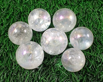1 Piece Clear Aura Quartz Crystal Sphere - Shiny Smooth Crystal Ball - Btwn 24-30mm Sphere - Rainbow Flash Aura Quartz Spheres #SPHER#1036