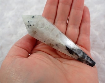 White Natural Rainbow Moonstone Crystal Wand - Faceted Blue Flash Moonstone Wand - Sharp Pointy Crystal Wand - 3.75 Inch Wand #WANDS#1059