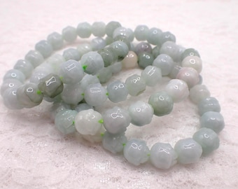 Beautiful Natural Myanmar Jadeite Crystal Bracelet - Light Green Bead Bracelet - 9mm Round Myanmar Jadeite Bead Bracelet #BRCLT#1237