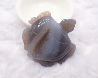 Gray Druzy Agate Crystal Turtle Carving - 2.25 Inch Crystal Turtle Figurine - Sugare Druzy Texture Agate Metaphysical Healing #ANMLS#1285