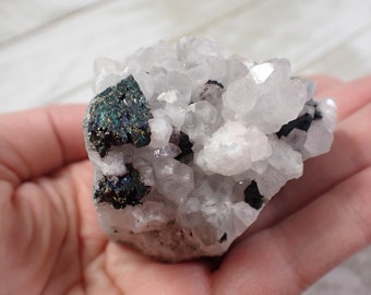 Natural Clear Quartz Pyrite Crystal Cluster - White Gold Gray Organic Crystal - Natural Rough Texture Crystal - 2 Inch Cluster #RAWSM#1005