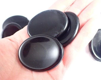 Black Obsidian Crystal Worry Stone - Small Smooth Polished Oval - 1.75 Inch Black Obsidian Worry Stone - Small Crystal Oval #WORRY#1032