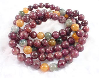 One Natural Multi-color Tourmaline Crystal Bracelet - Smooth Finish 8mm -  Tourmaline Beaded Bracelet #BRCLT#1198