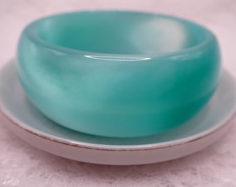 61.2mm Thick Shiny sea green, turquoise, teal Cats Eye Crystal Cuff Bangle Bracelet - Bangle Bracelet - Cat Eye Crystal #JEWEL#1840