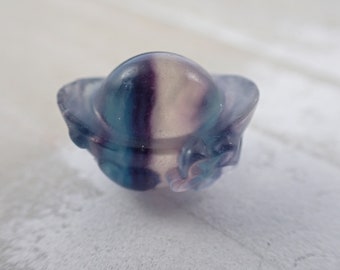 Mini Fluorite Crystal Yuan Bao Flower Carving - Purple Green Yellow - Natural Fluorite Mini Crystals - .75 Inch Fluorite Ingot #MINIS#1008