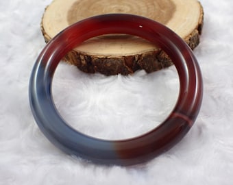 59.9mm Red Gray Agate Crystal Bangle Bracelet - Bold Smooth Crystal Bracelet - Round Inside Natural Agate Bangle - Red Gray #JEWEL#1568
