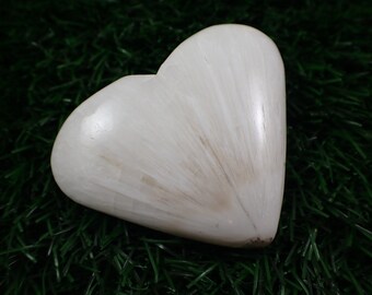 Large Smooth Natural Scolecite Heart Carving - Bright White Beige Heart - Smooth Polished Crystal - Scolecite 2.75 Inch Heart #HEART#1092
