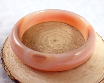 60.5mm Dreamy Creamy Orange Agate Crystal Bangle Bracelet - Smooth Finish Flat Inside - Bangle Bracelet - Agate Crystal #JEWEL#1571