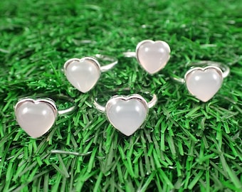 1 Piece Adjustable Natural Rose Quartz Crystal Heart Ring - Large Smooth Pink Rose Quartz Heart - Stainless Steel Adjustable #RINGS#1005