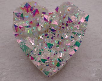 Large Heavy Rainbow Titanium Aura Quartz Heart Crystal - Heart Shaped Cluster - Textured Heart Crystal - 1.5 Inch White Crystal #HEART#1100