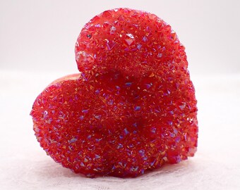 Pretty Bright Pink Titanium Aura Quartz Heart Crystal - Heart Shaped Cluster - Dark Textured Heart Crystal - Deep Pink Crystal #HEART#1101