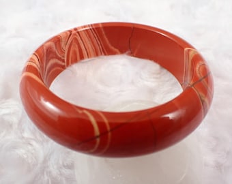56.8mm Small Red Jasper Bangle Bracelet - Smooth Flat Inside Polished - Natural Red Jasper Crystal - Maroon Beige Brown Bangle #JEWEL#1376