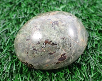 1 Piece Natural Chrysoprase Crystal Palm Stone - Green Brown Black Gallet - Smooth Polished Palmstone - Chrysoprase Crystal Palm #PALMS#1123