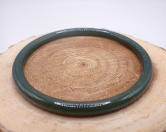61.5mm Dark Green Thin Haitian Jade Bangle Bracelet - Smooth Polished Round Inside Bangle - Dark Green Thin Green Jade No Chips #JEWEL#1709