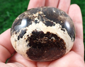 Nice Natural Black Opal Crystal Palm Stone - Brown Cream Tan Gallet - Smooth Oval Palmstone - 2.25 Inch Black Opal Crystal Palm #PALMS#1179