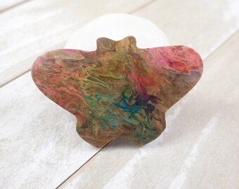 Rainbow Palm Root Butterfly - Black Brown Red Butterfly - Smooth Polished Flat Back Crystal - Rounded Rainbow Dyed Butterfly #CBCHN#1096
