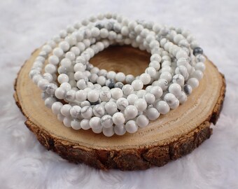 Bright White Howlite Crystal Bracelet - Tiny 4mm Round Beads - White Opaque Gray Veins - Natural White Howlite Round Bracelet #BRCLT#1170
