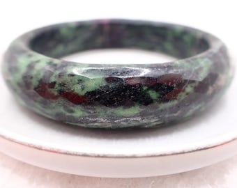 58.0mm Faceted Ruby in Zoisite Crystal Bangle Bracelet - Green Ruby Black Pink - UV Reactive Natural Bangle Ruby Zoisite #JEWEL#1820