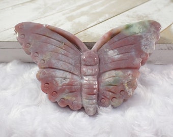 Purple Ocean Jasper Butterfly Crystal Carving - Large Flat Back Smooth Textured - 4.75 Inch Thick Natural Ocean Jasper Crystal #ANMLS#1130