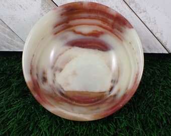 Gorgeous Natural Peach Calcite Crystal Bowl - Smooth Polished Small 4 Inch Bowl - Tray for Crystals - Red Brown Peach Calcite #BOWLS#1112