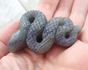 Natural Labradorite Crystal Snake Carvings - Textured Flashy Snake - Labradorite Animal Carving - 2 Inch Blue Flash Curled Snake #ANMLS#1041