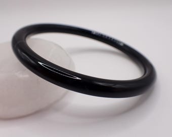 57.6mm Slim Black Agate Bangle Bracelet - Smooth Polished Round Inside - Natural Black Agate Crystal Bracelet - No Chips Bangle #JEWEL#1810