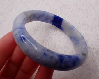 61.5mm Blue Sodalite Crystal Bangle Bracelet - Thick Smooth Polished Bracelet - Flat Inside - Blue White Crystal Bangle Bracelet #JEWEL#1894