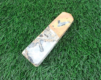 Lovely Tall Natural Maligano Jasper Crystal Tower - Square Straight Standing - Orange Gray White Opaque - 4.5 Inch Square Tower #TOWER#1282