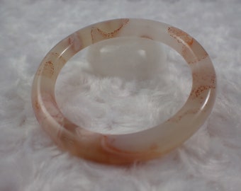 61.4mm Flower Agate Crystal Bangle Bracelet - Smooth Polished Bangle - Pink White Crystal Bracelet - No Chips Great Quality #JEWEL#1280