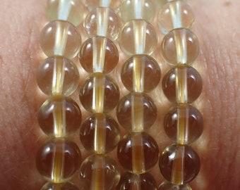 One Crystal Clear Citrine Beaded Bracelet - 6mm Smooth Round Beads - Yellow Clear Citrine Bracelet - Natural Citrine Beads - #BRCLT#1080